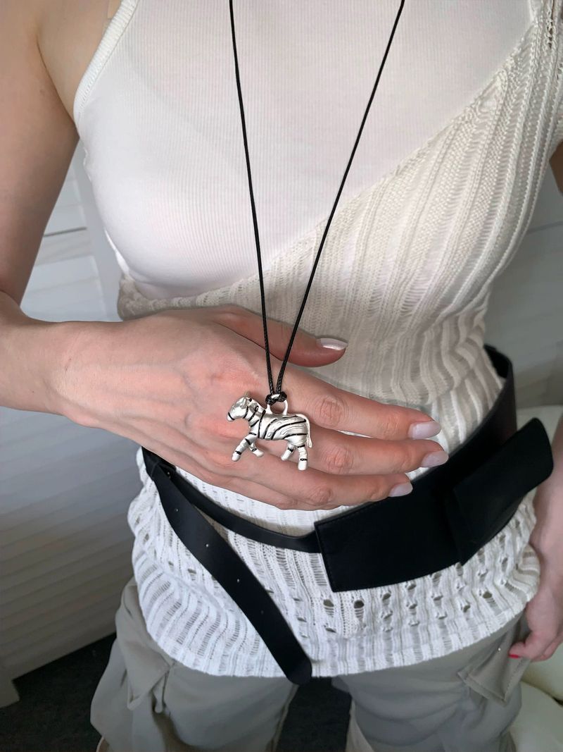 Silver zebra long necklace