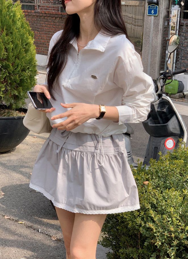 Pintuck String Ribbon Lace Mini Skirt (3color)