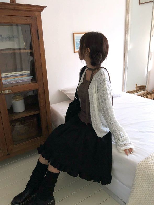 Coun Jacquard Diagonal Shirring Frill Midi Skirt