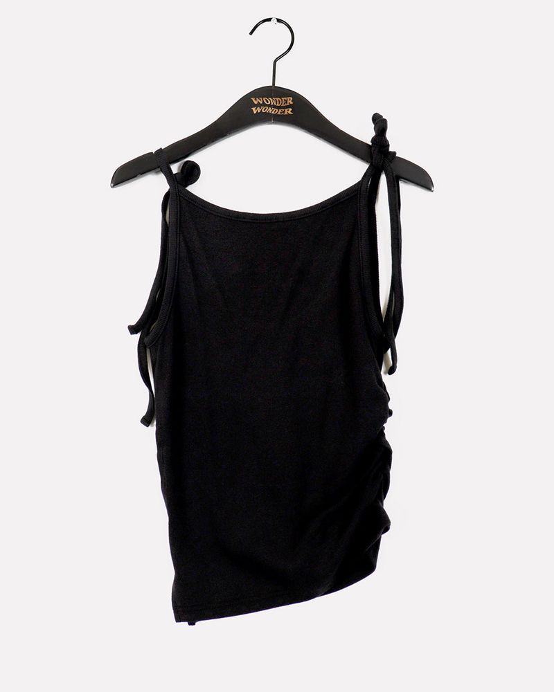 Moder Unbalanced Side Button Slit Shirring Sleeveless