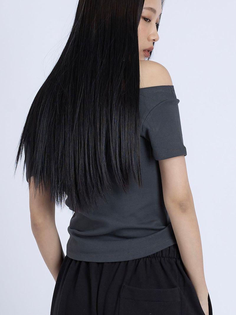 Off Shoulder Top, Charcoal