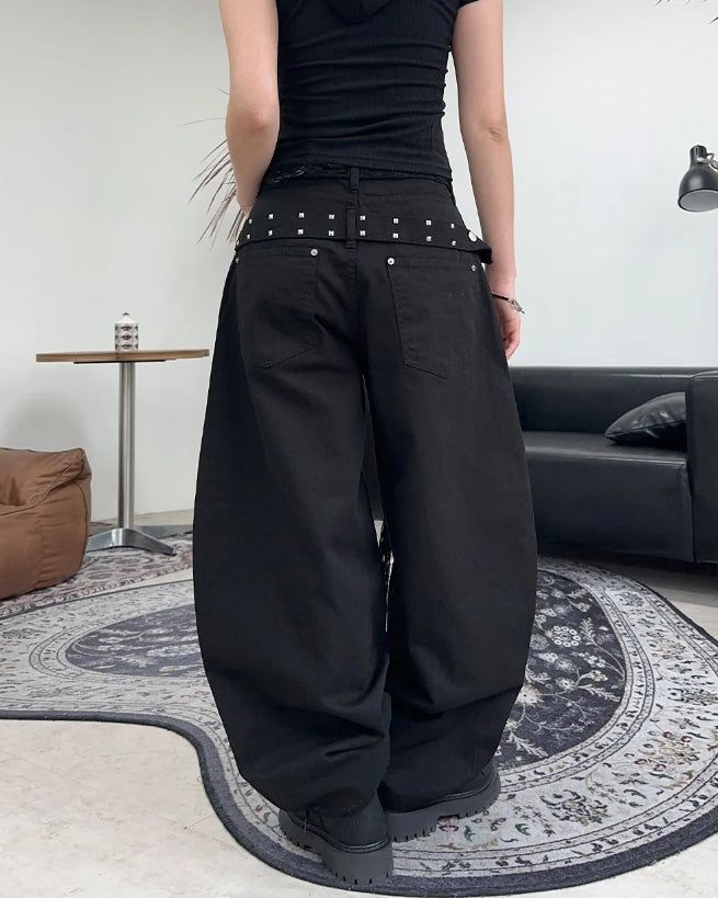 Pale studded strap pants
