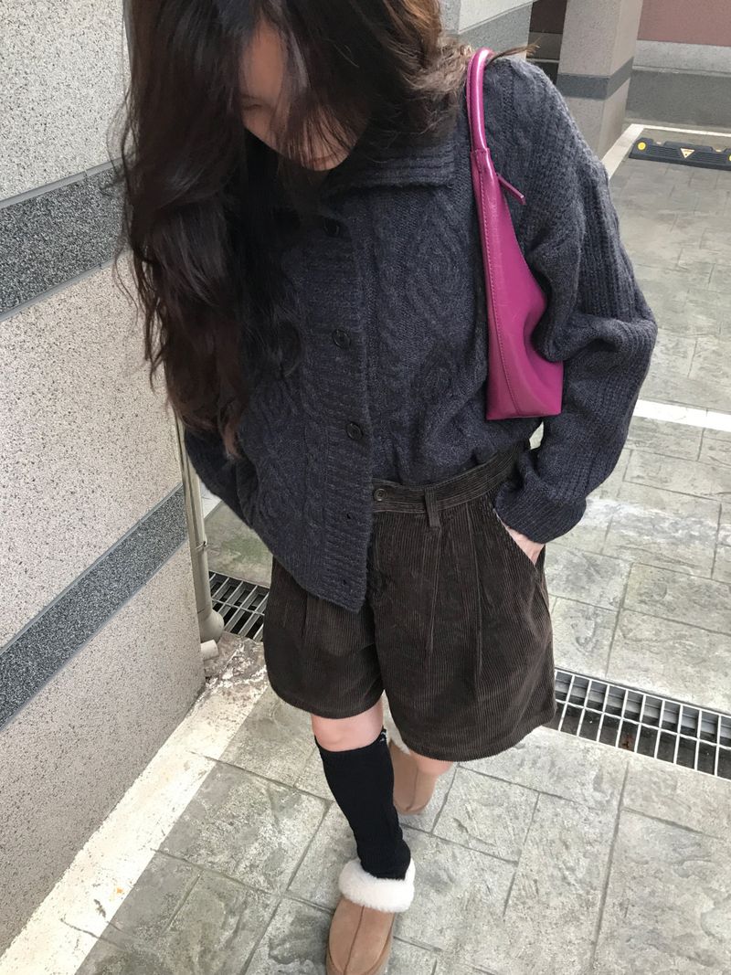 Wool fisher high neck cardigan 