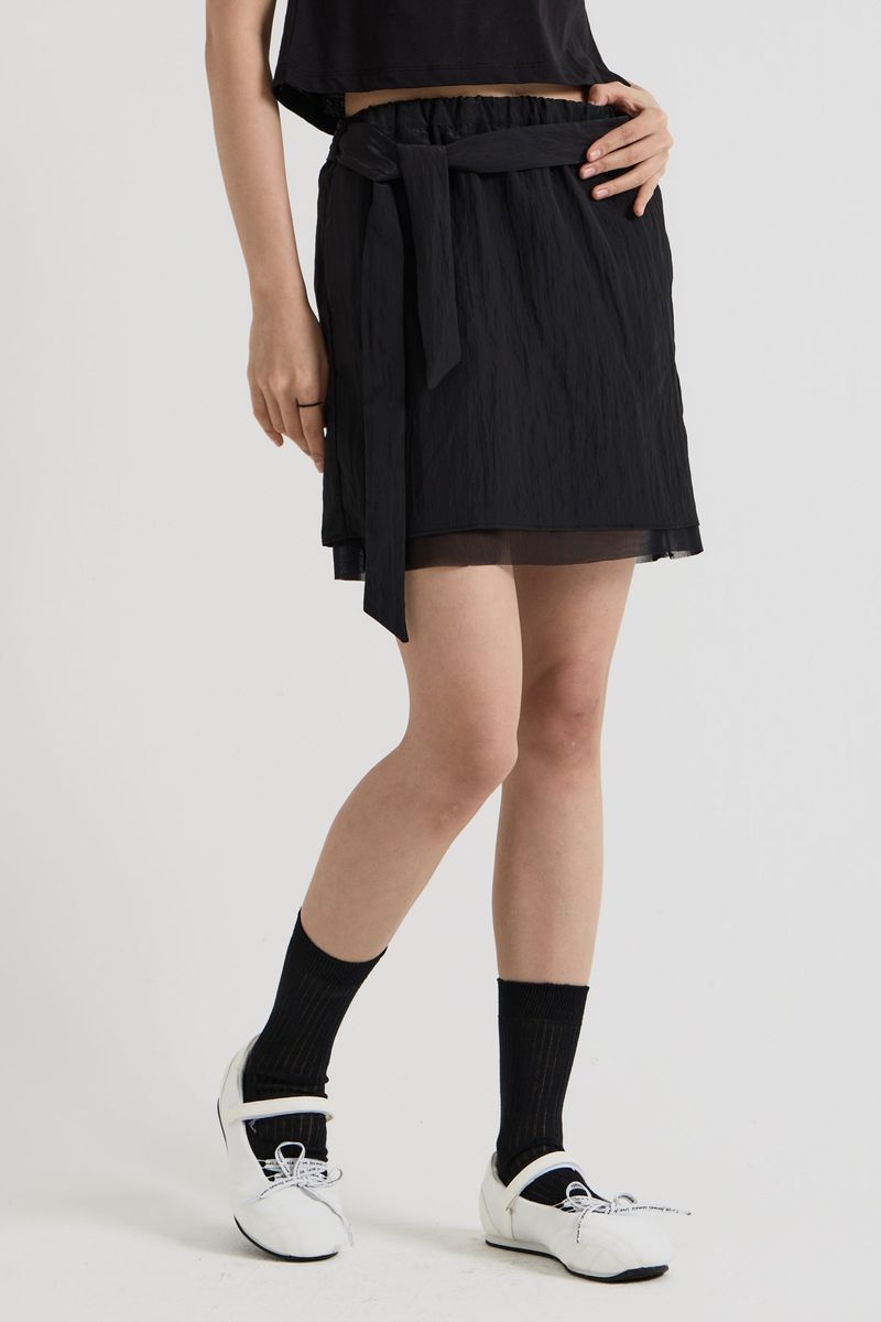 Sheer Layered Mini Skirt, Black
