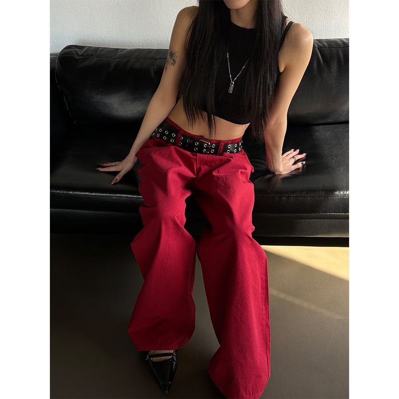 [Unisex] Red cotton wide pants