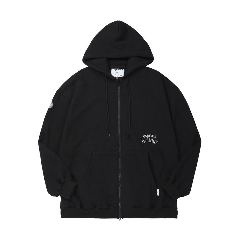Side Logo 2Way Hood Zip-Up_Black