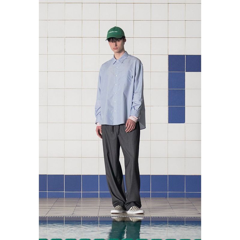 LAYERED CUFFS STRIPE SHIRT / BLUE