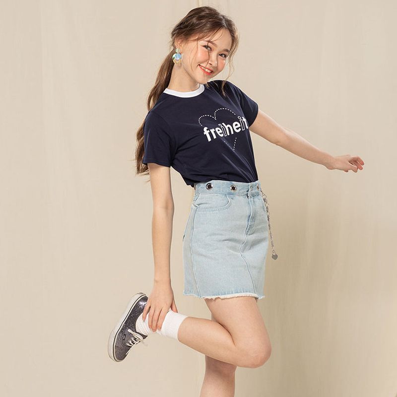 EYELET DENIM SKIRT (LIGHT)