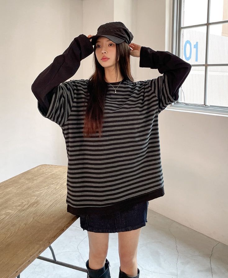 Odd stripe layered t-shirt
