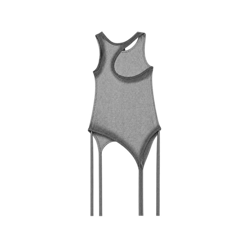 Back Slit Waffle Shirring Top_GRAY