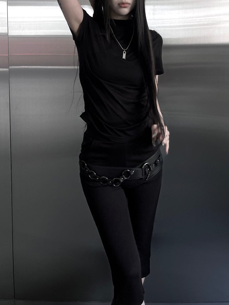 mock neck shirring short sleeve (3color)