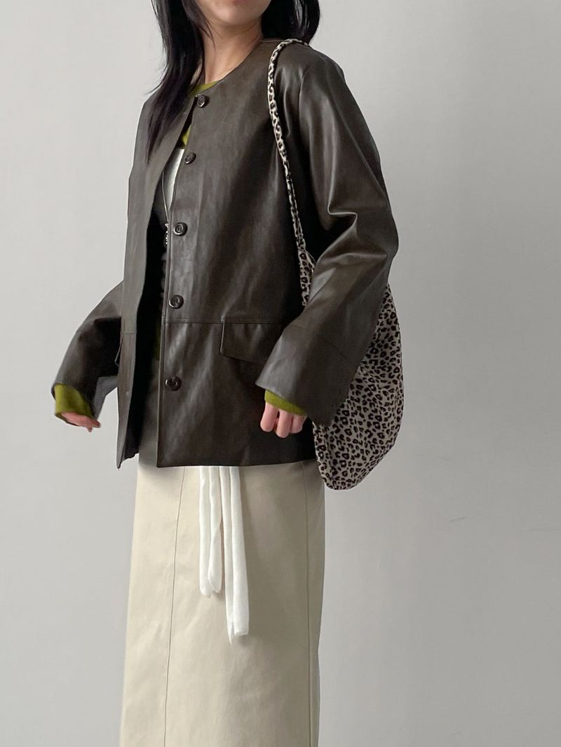 Hunt No Collar Loose Fit Leather Jacket