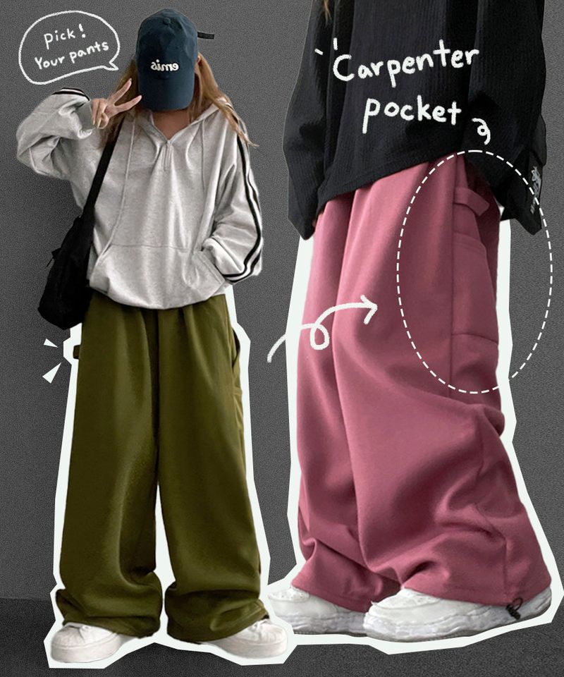 Soru Thick Pocket Carpenter Banding Wide Pants