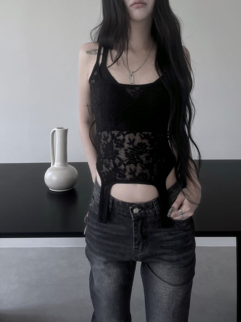 lace see-through eve top (2color)