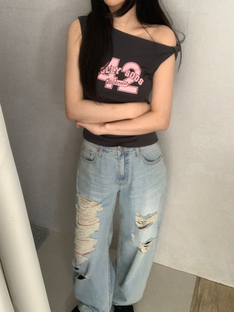 Brandon Distressed Wide-Leg Pants