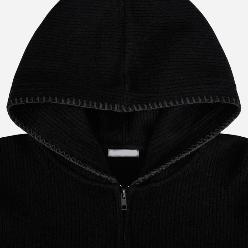 Stitch Knit Hood Zip-up