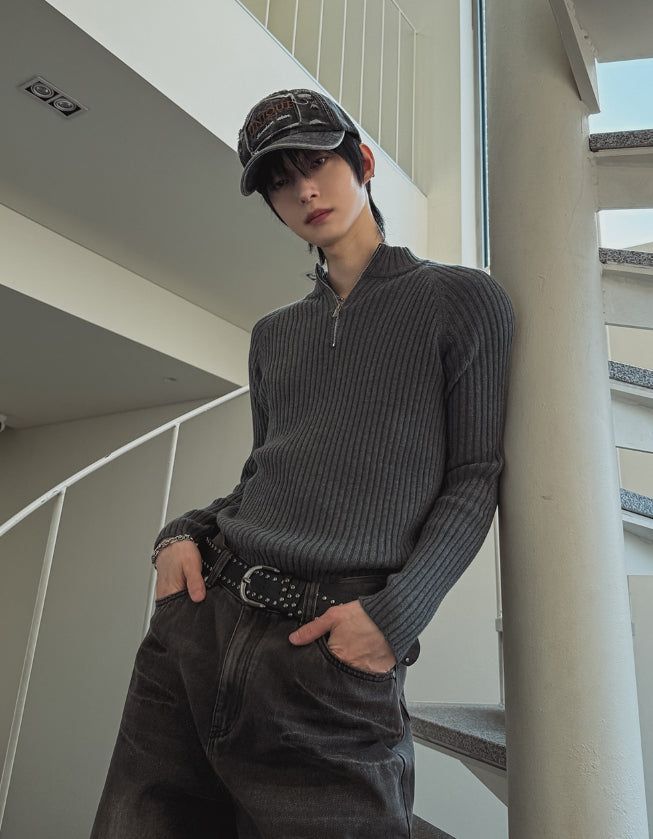 Kud Muscle Half Zip-Up ribbed Knit