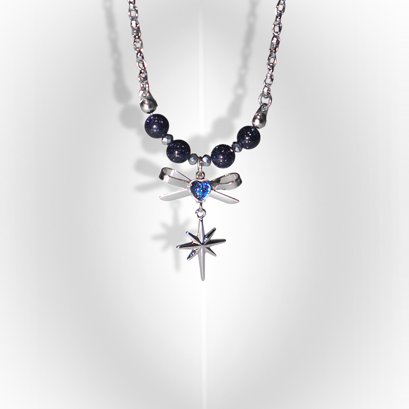 purple starlight heart ribbon necklace