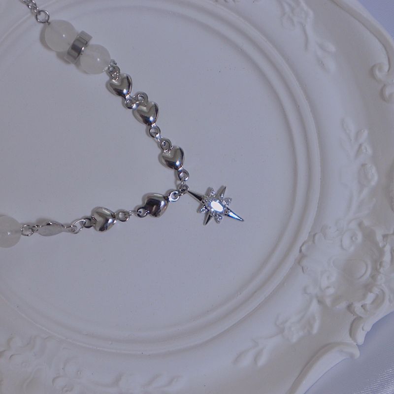 Crystal Heart White Jade Gemstone Necklace
