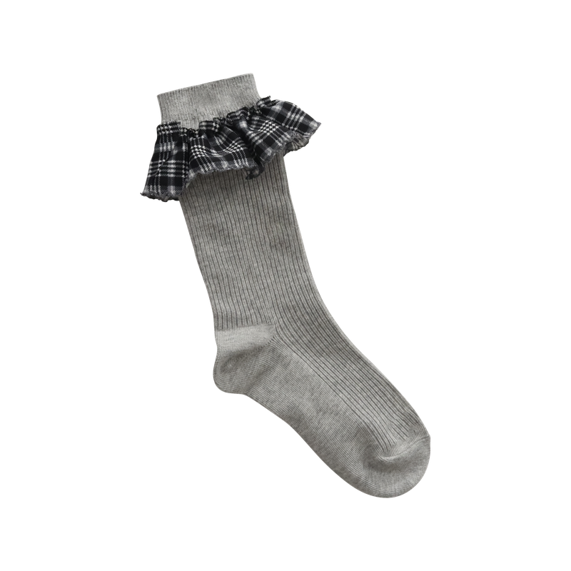 [2EA 1SET] COZY CHECK FRILL SOCKS