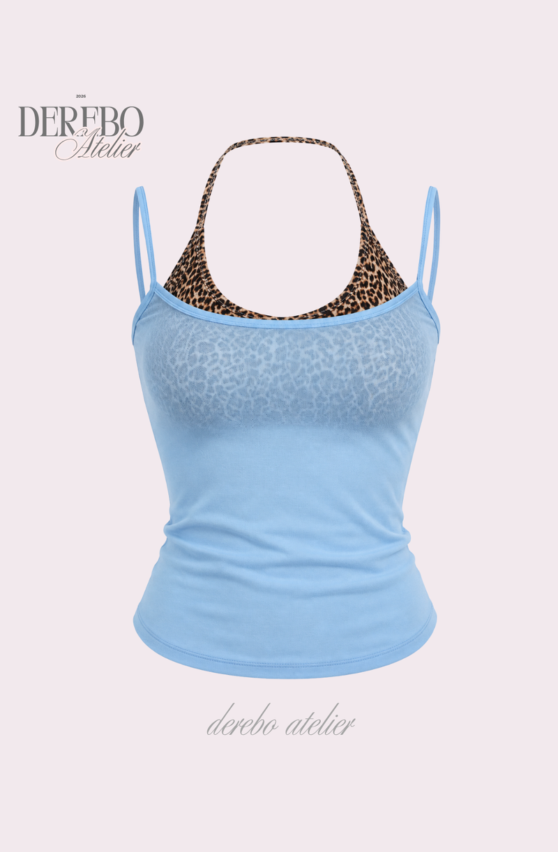 Sky Leopard See-Through Sleeveless Top