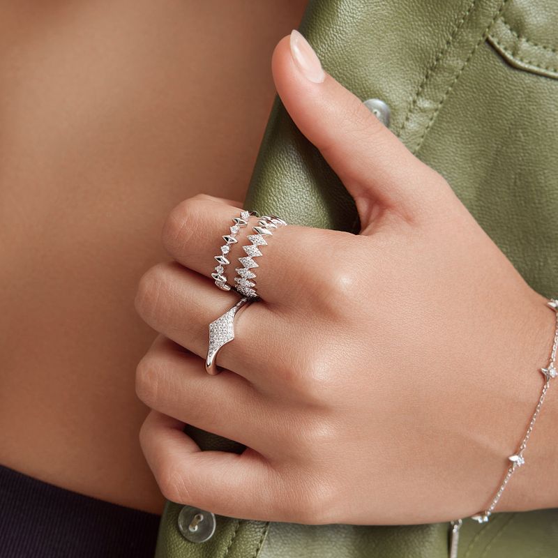 [Worn by NCT DREAM MARK]Half Pave Sparkle Silver +Rhodium Plating Ring R061-04H