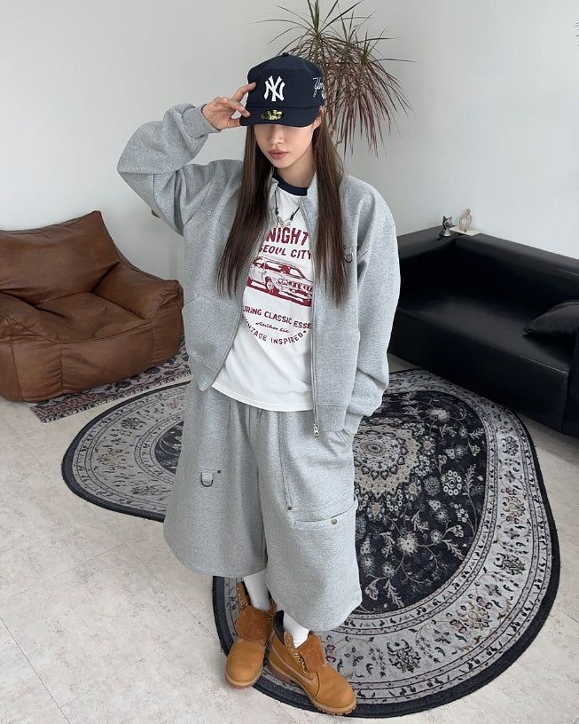 Berop D-ring Crop Zip-up