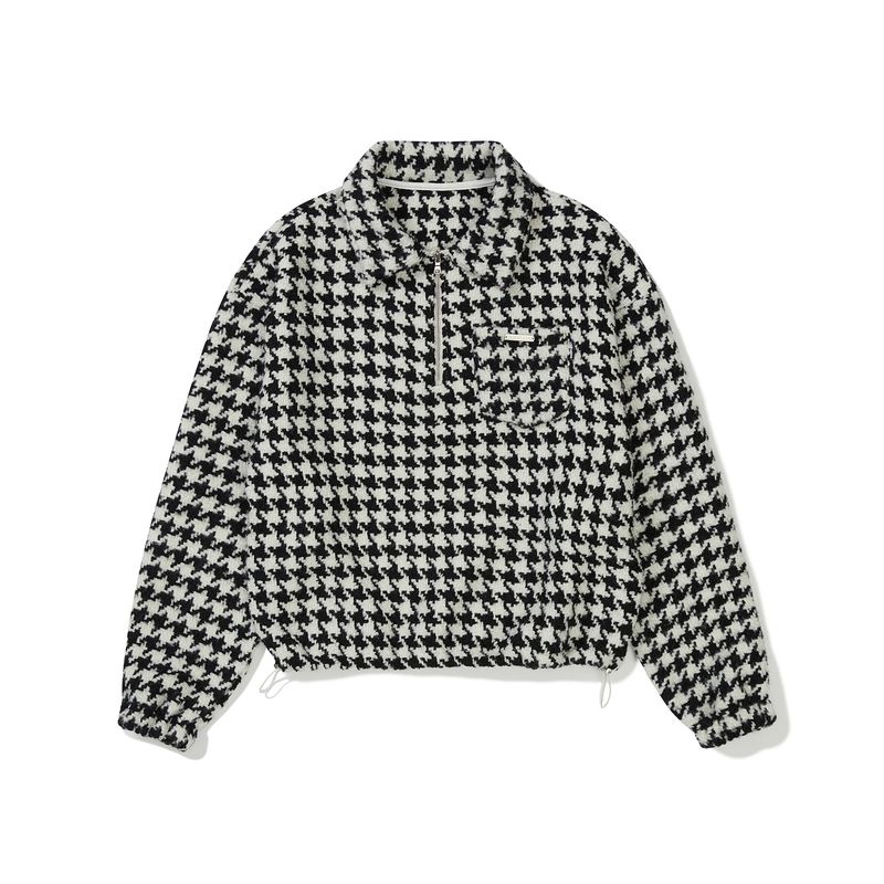オーバーフィットハウンドニットアノラック / Overfit Hound Tooth Knit Anorak [BLACK]