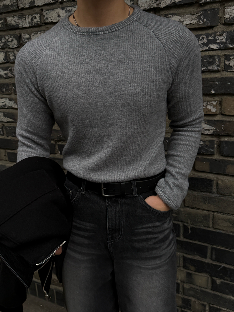 Fleece ribbed slim long sleeve tee