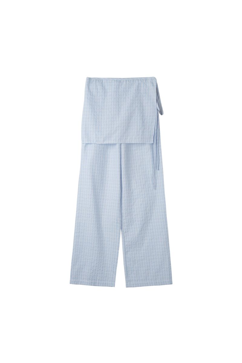 CHECK WRAP LAYERED PANTS (LIGHT BLUE)
