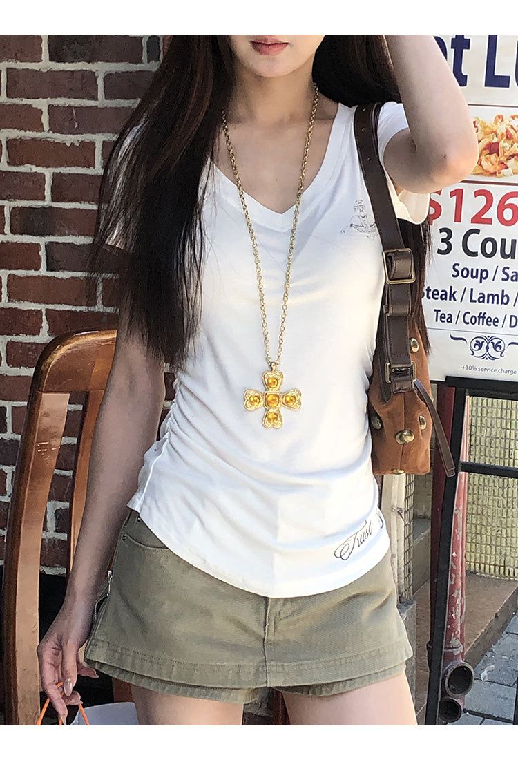 khaki cotton mini pants skirt
