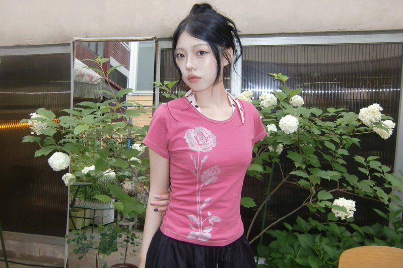 Silver Cross Stitch Rose T