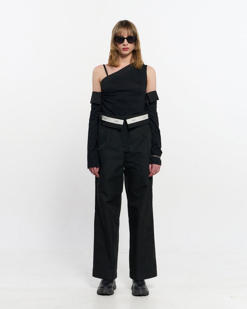  Fold Over Wide Slacks _ BLACK