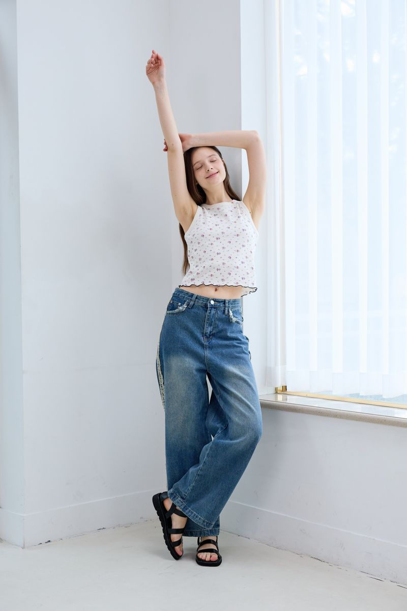 FRINGE DENIM PANTS