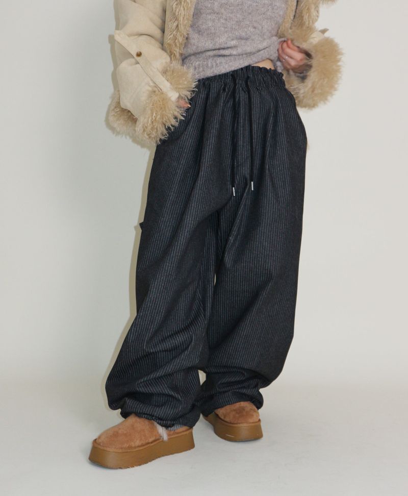 Terry Stripe Banding Carpenter Wide Denim Pants (for all four seasons)