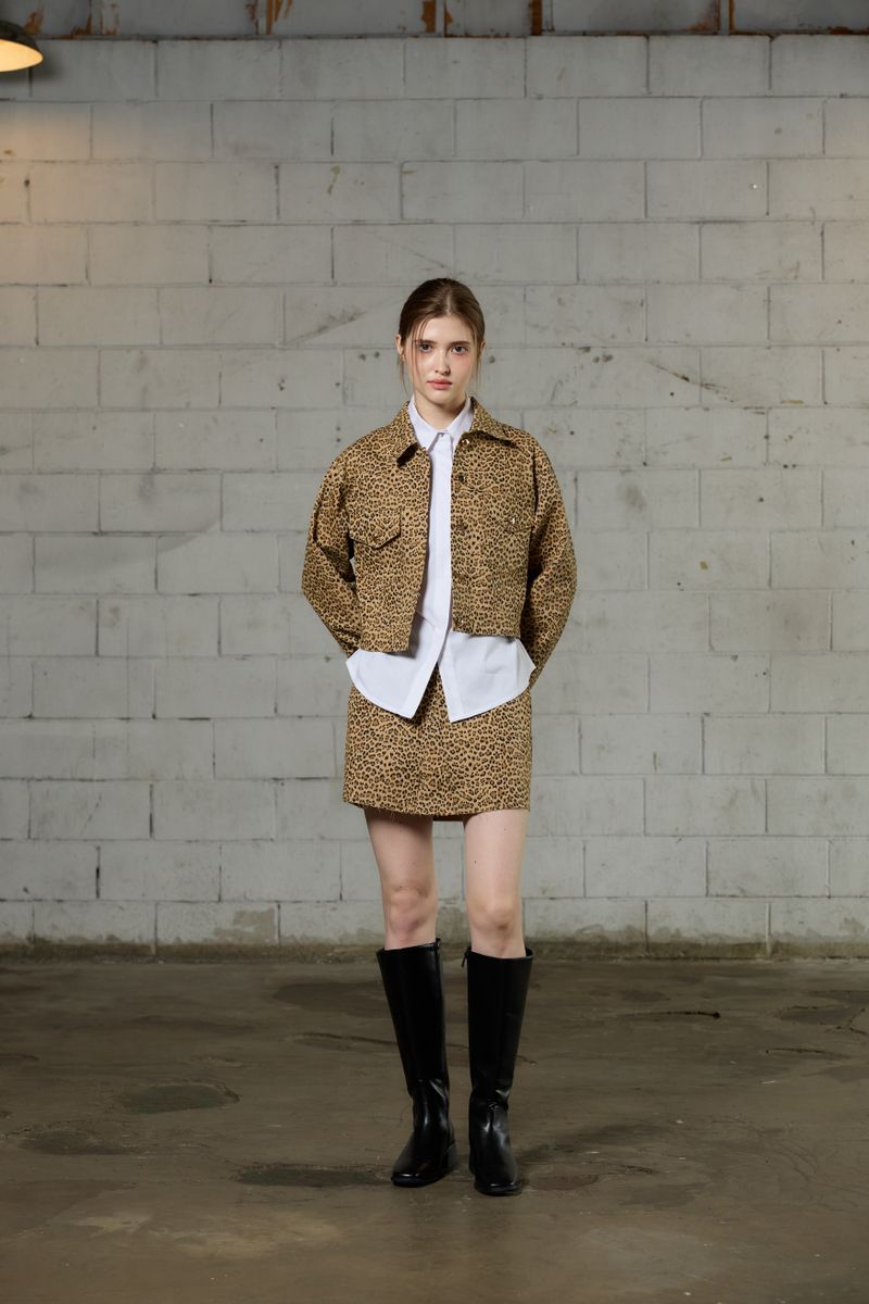 LEOPARD TRUCKER JACKET / BEIGE
