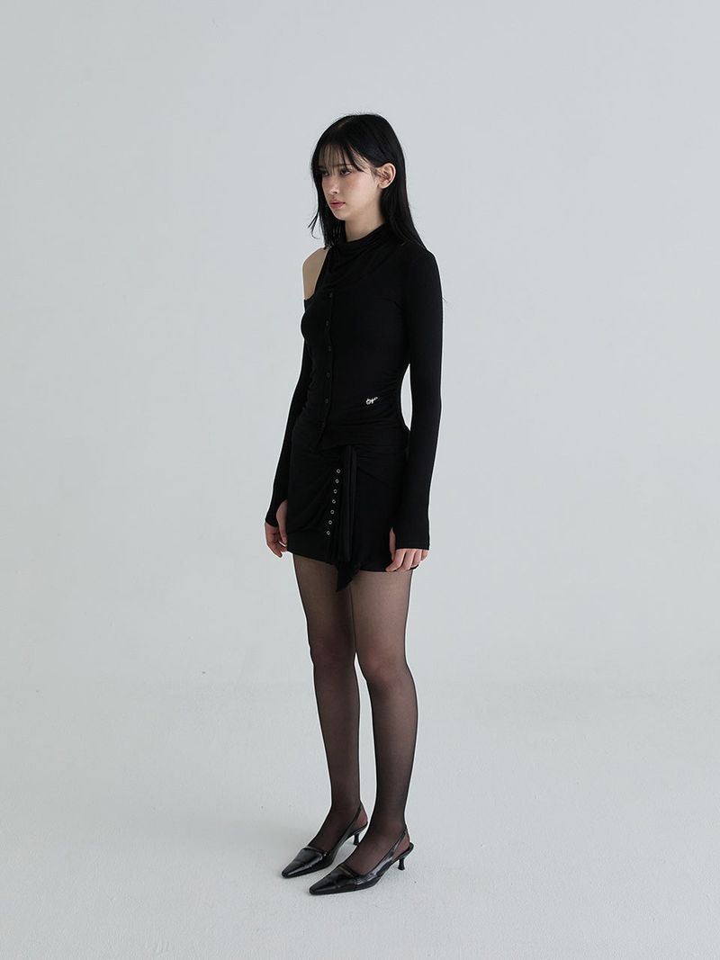Cowl neck cardigan set (Black)
