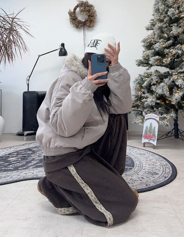 Rat Fur Hooded Bomber Jacket