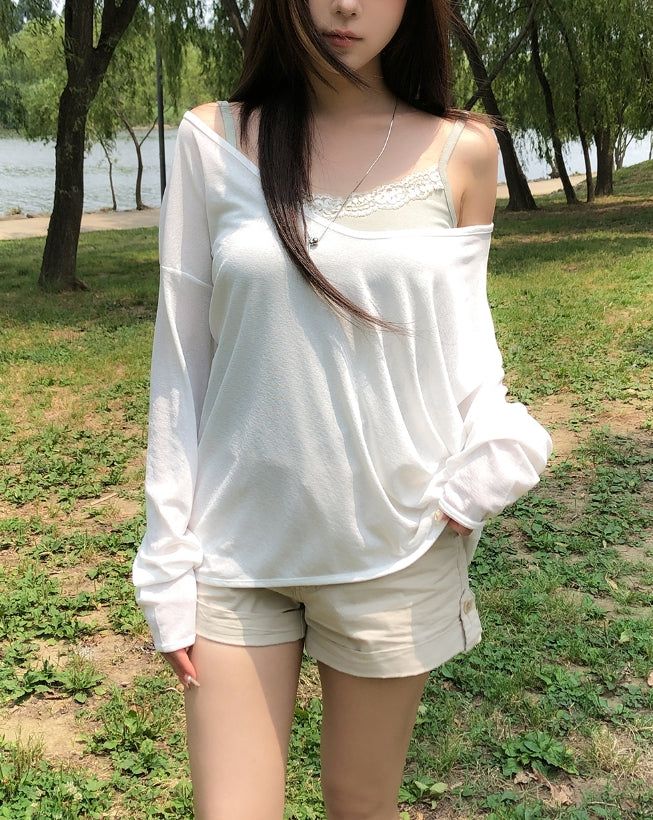 Reason See-through Deep V-Neck Long Sleeve