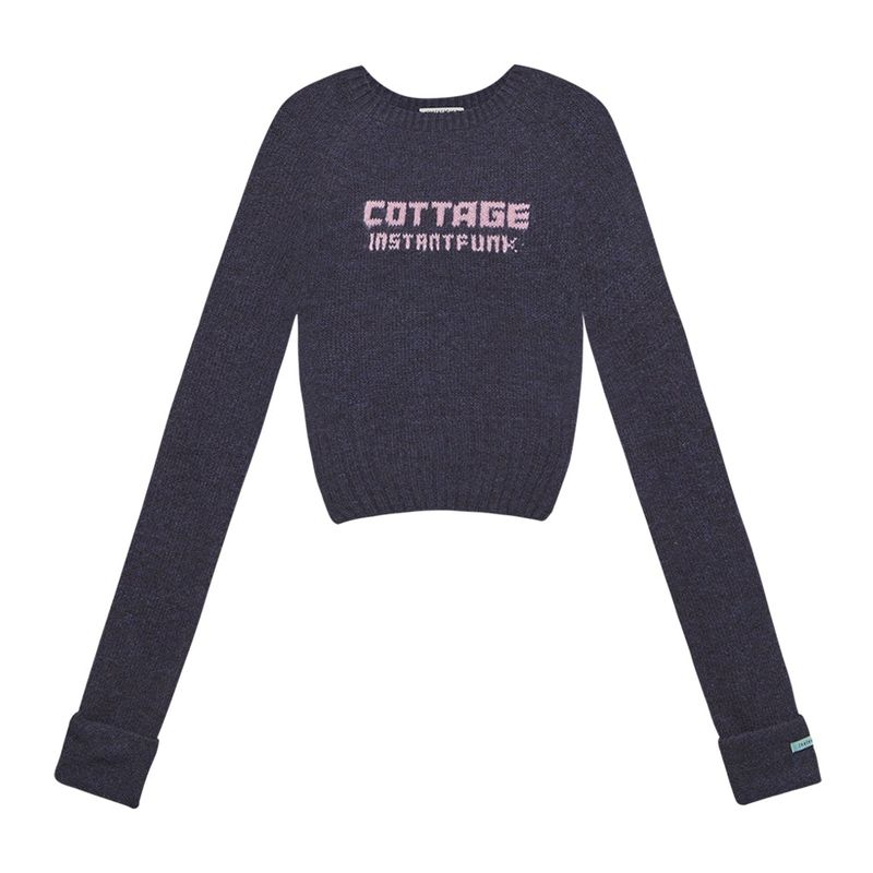 Cropped needlework wool-blend sweater