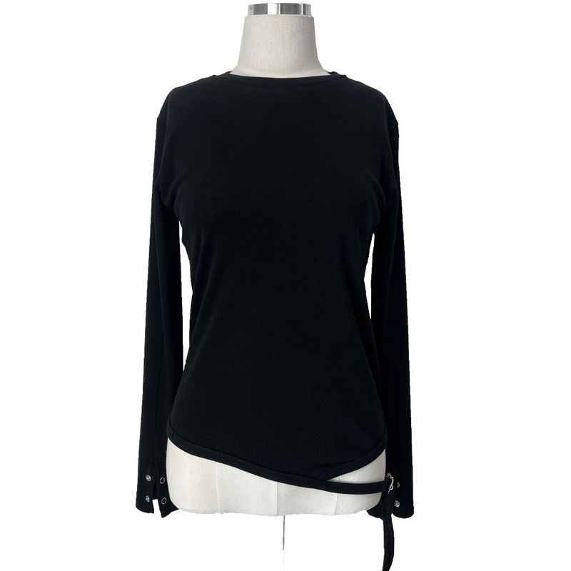 Eyelet buckle bottom hem strap long sleeve tee (3 colors)