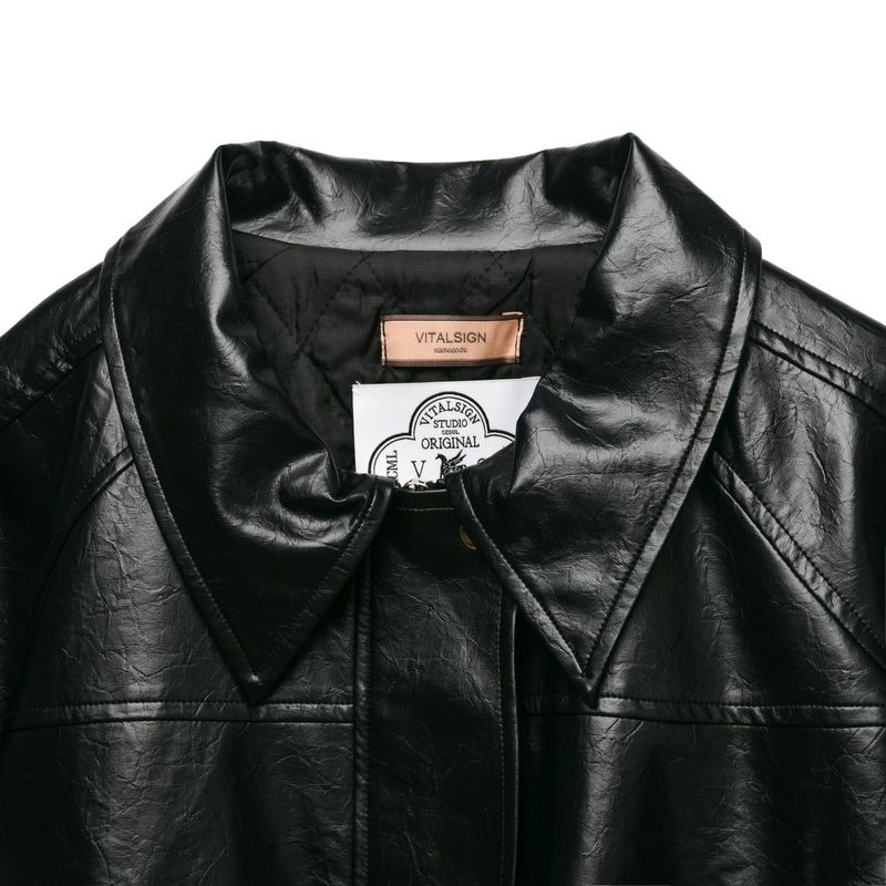 [LINE] Collar Crop Leather Jacket