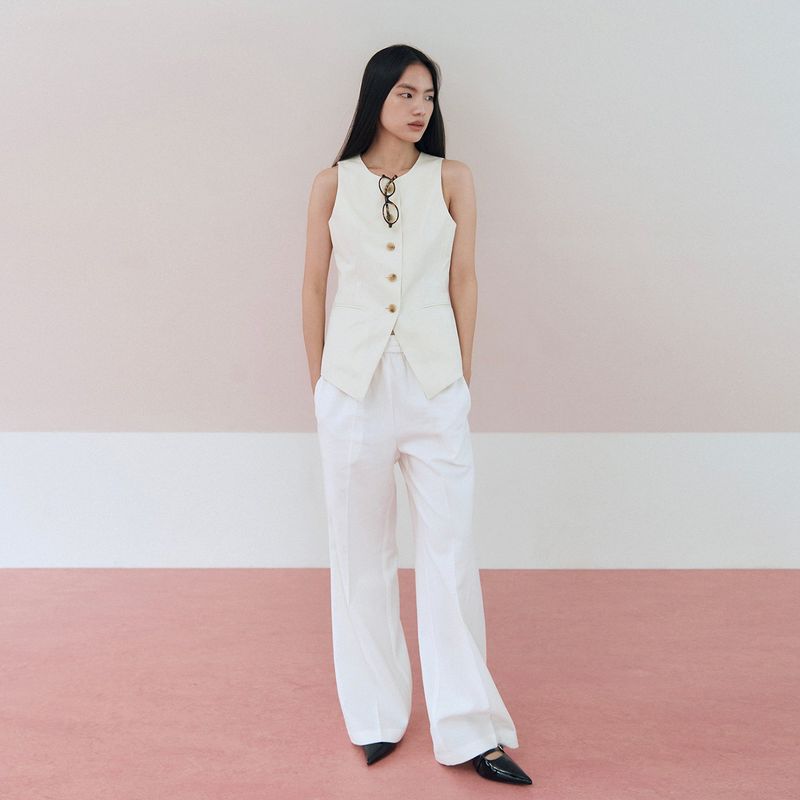 Linen Blended String Pants_Ivory