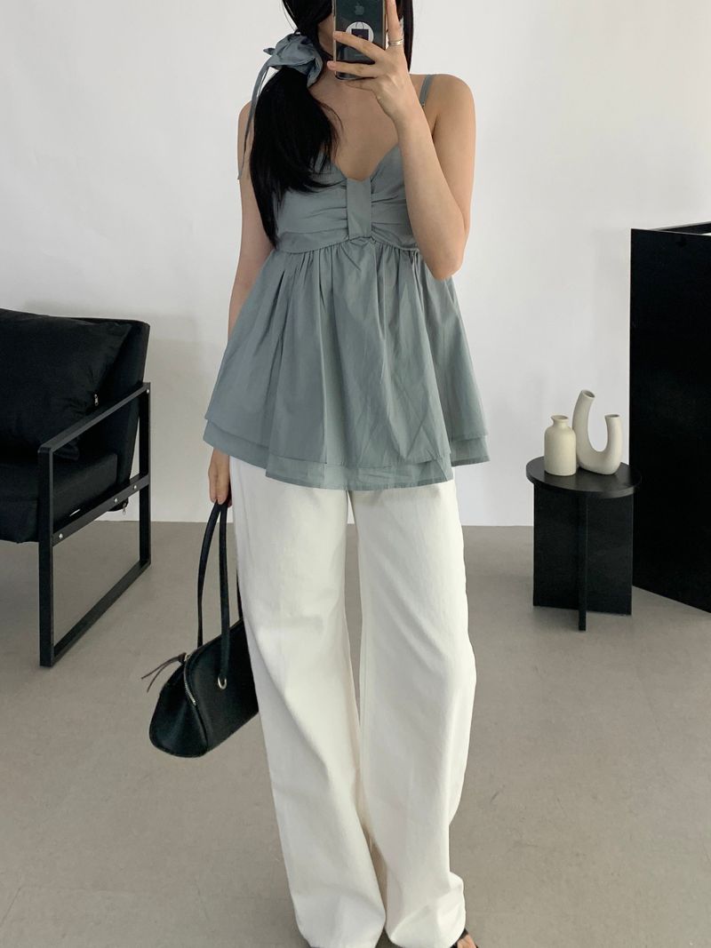Diain White Straight Cotton Pants