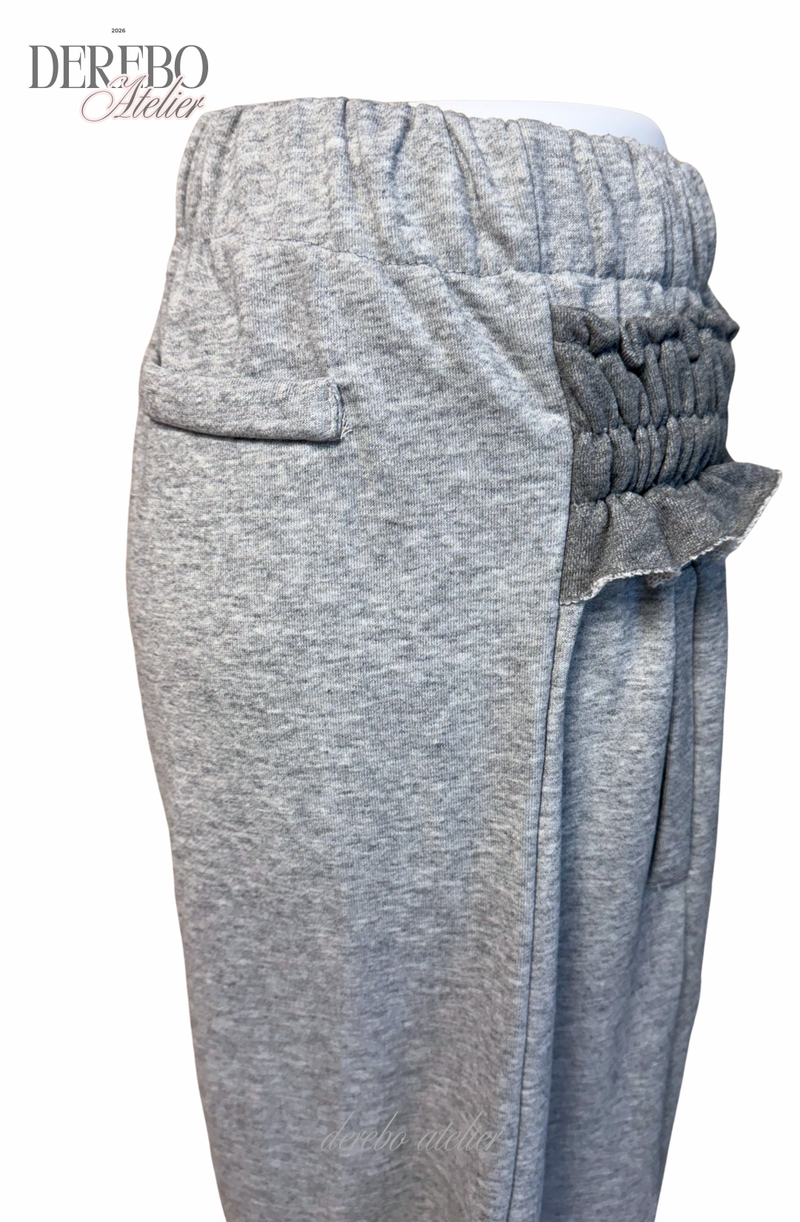 Grey off-shoulder zip-up frill training setup (SET)