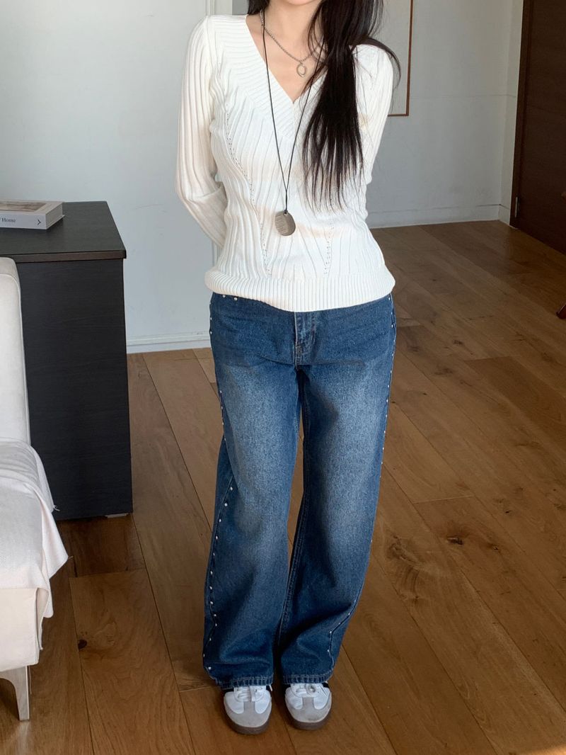 Sia Ball Stud Wide Denim Pants