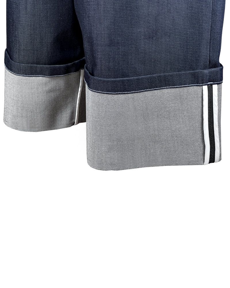 DENIM X SWEAT LAYERED ROLL UP SHORTS