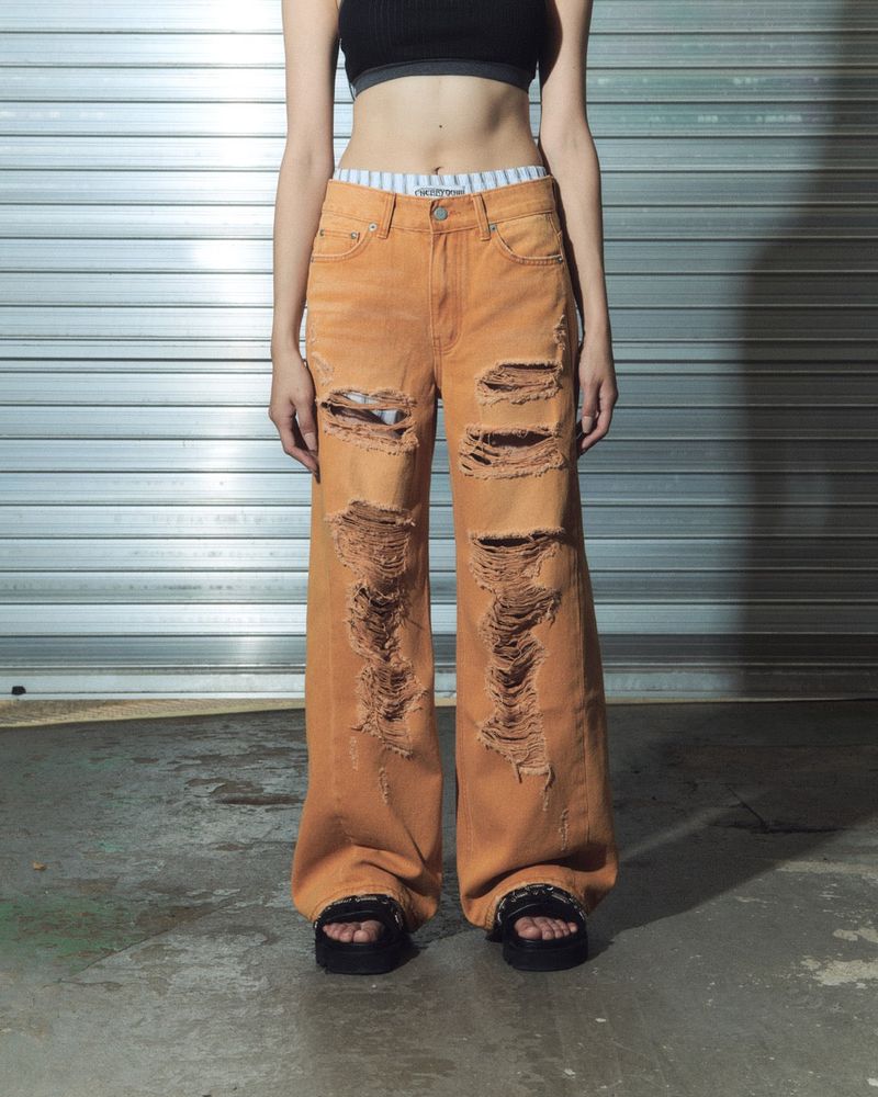 damage denim pt - orange