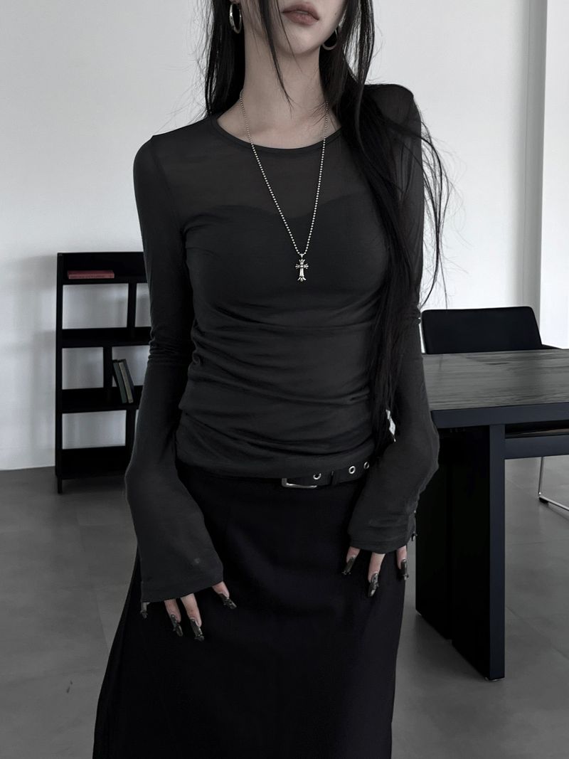 layered see-through long sleeve T (4color)