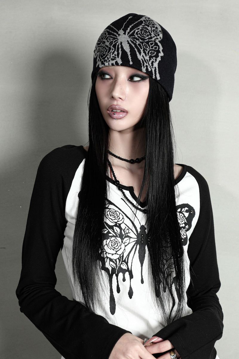 ROSE BUTTERFLY BEANIE #BLACK